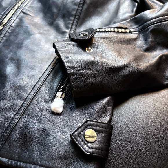 Lamarque ANNA LEATHER BIKER black JACKET Gray Hoodie lambskin ladies medium - Picture 8 of 11